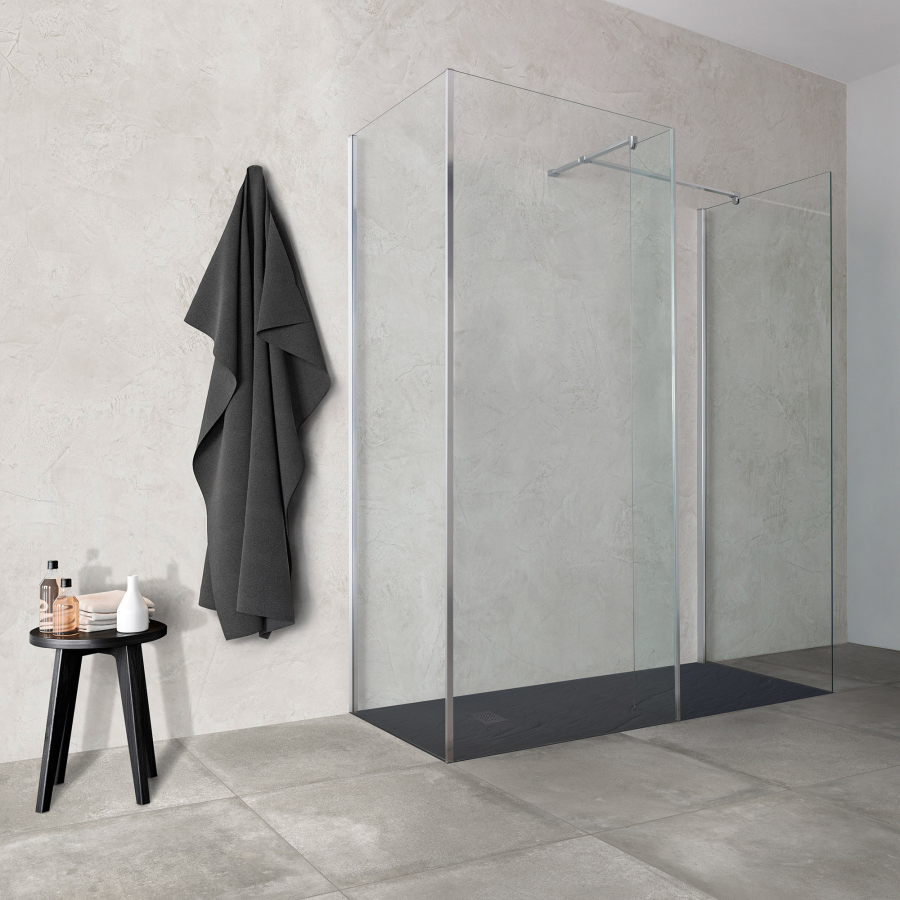 Doccia Walk-In 3 lati con paraschizzi HELSINKI 160x110 cm cristallo Trasparente Cromo (110+100+25+110)