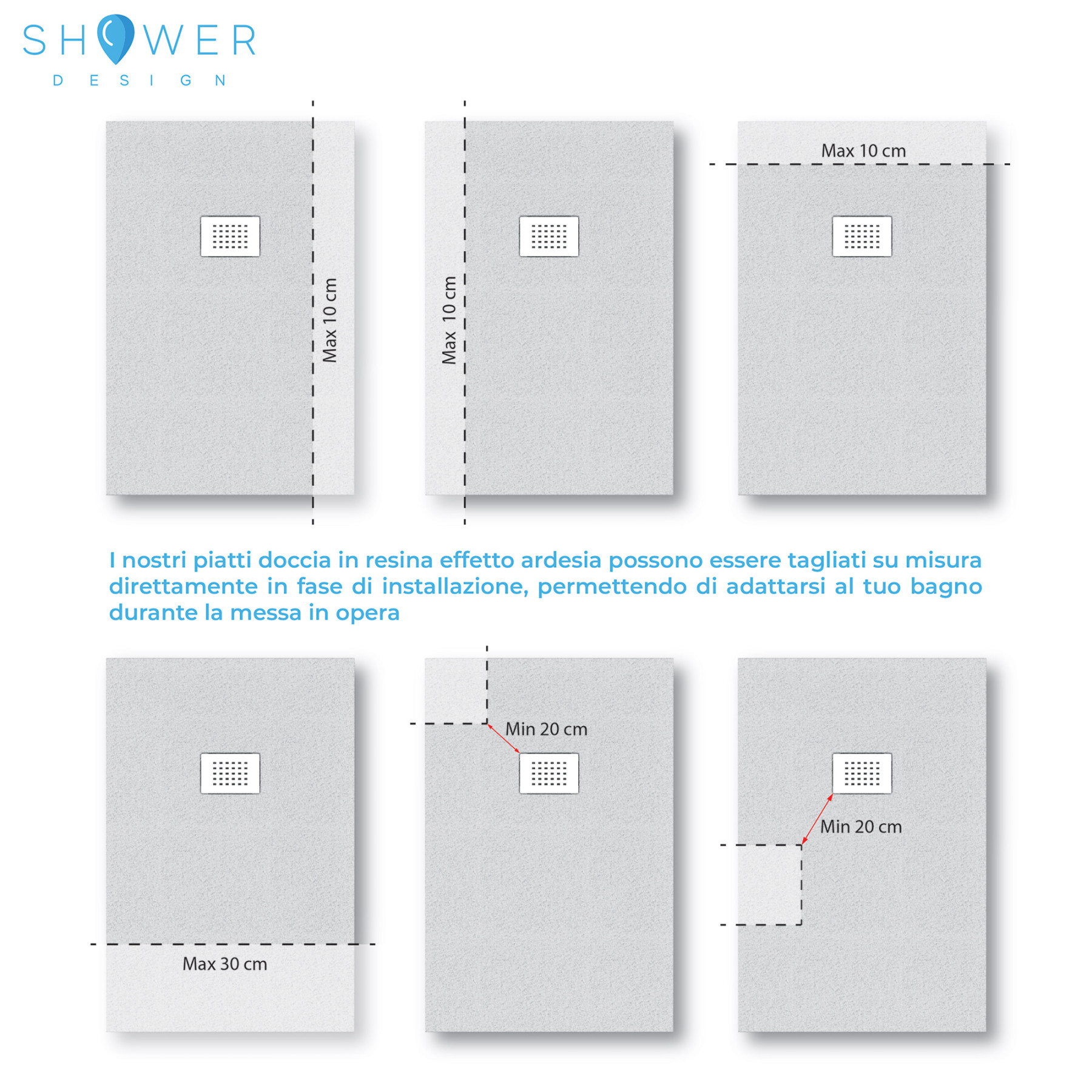 Piatto Doccia MILANO 110x70 cm resina alto 3 cm effetto ardesia, Antracite Opaco