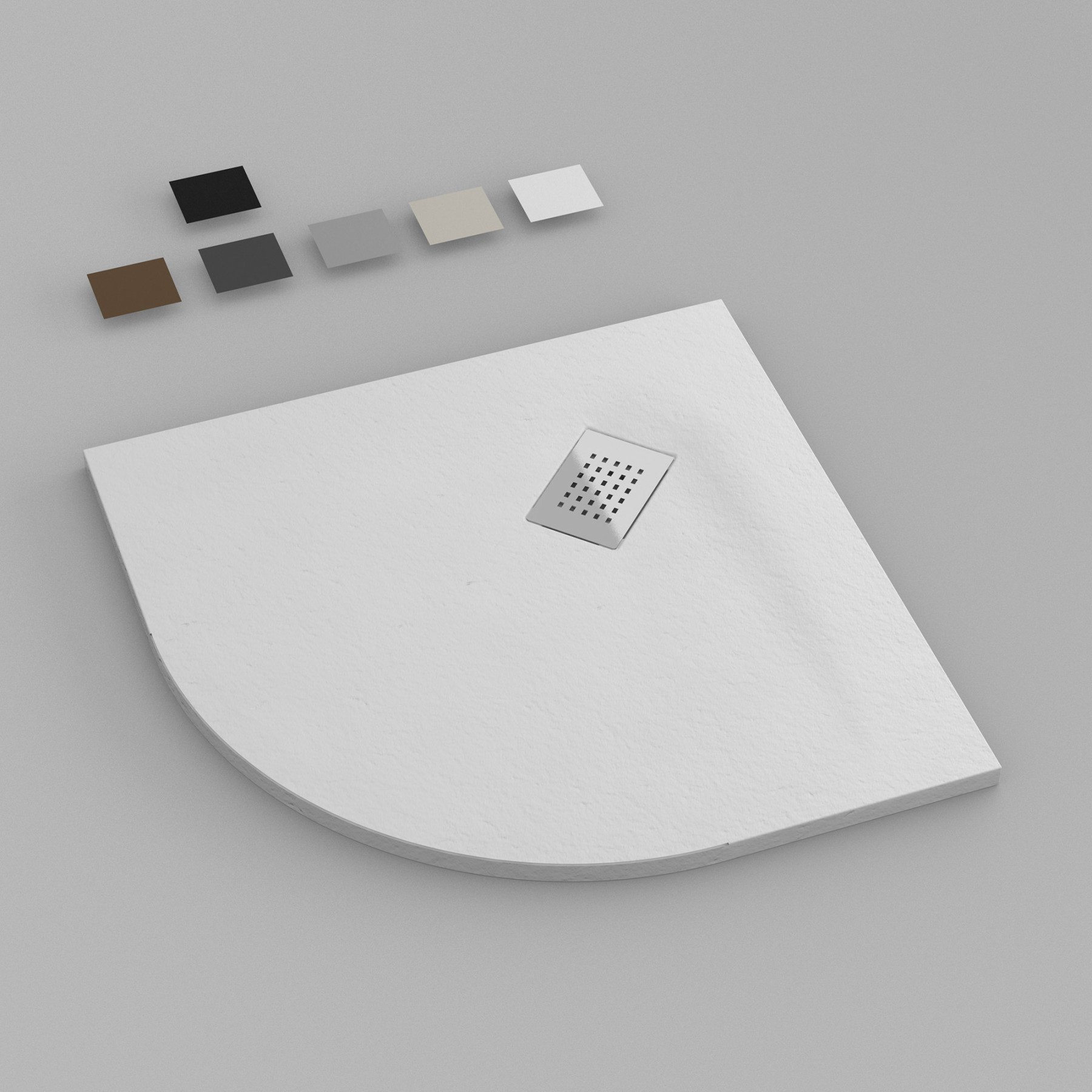 Piatto Doccia MILANO semicircolare 80x80 cm resina alto 3 cm effetto ardesia, Bianco Opaco