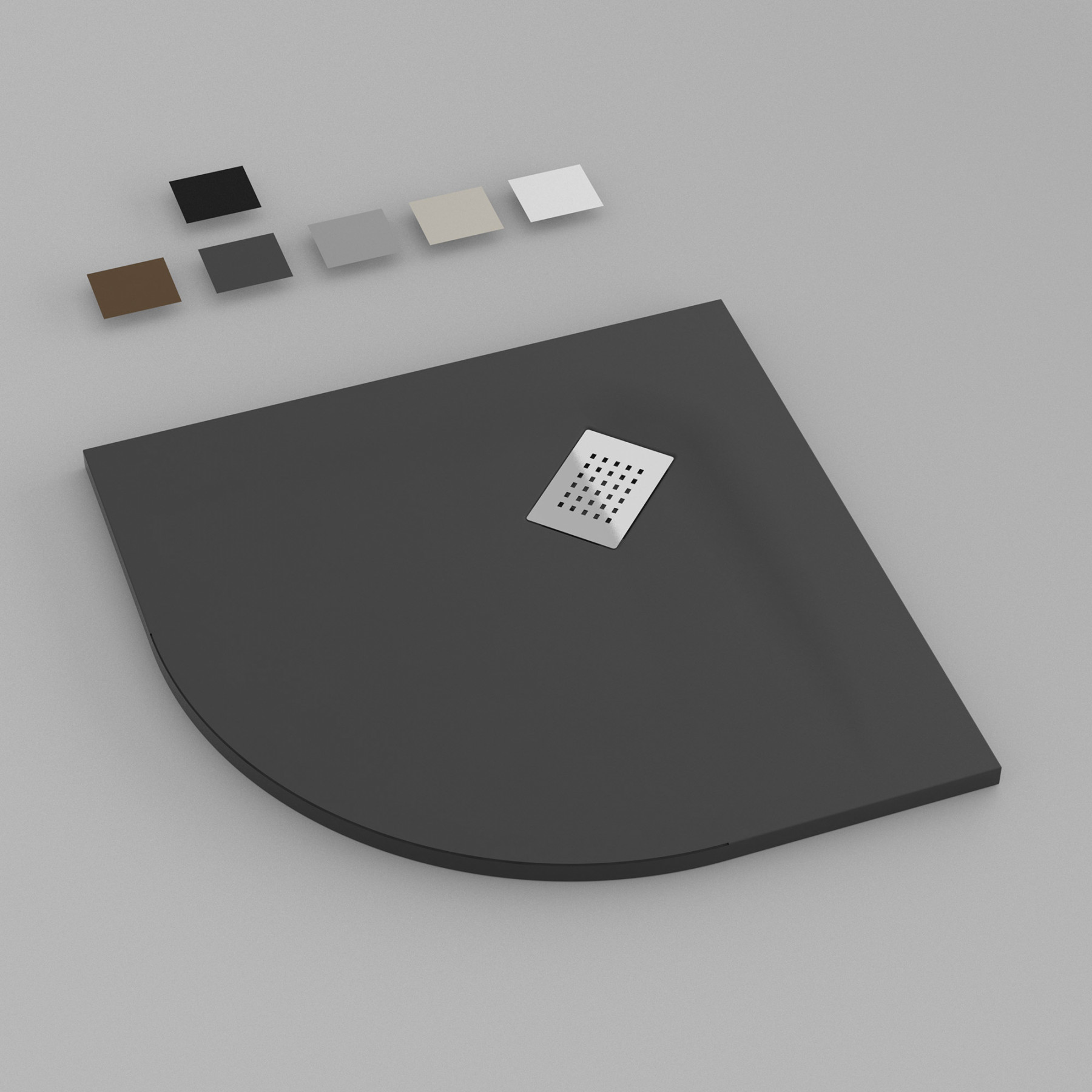 Piatto Doccia MILANO semicircolare 90x90 cm resina alto 3 cm effetto ardesia, Antracite Opaco