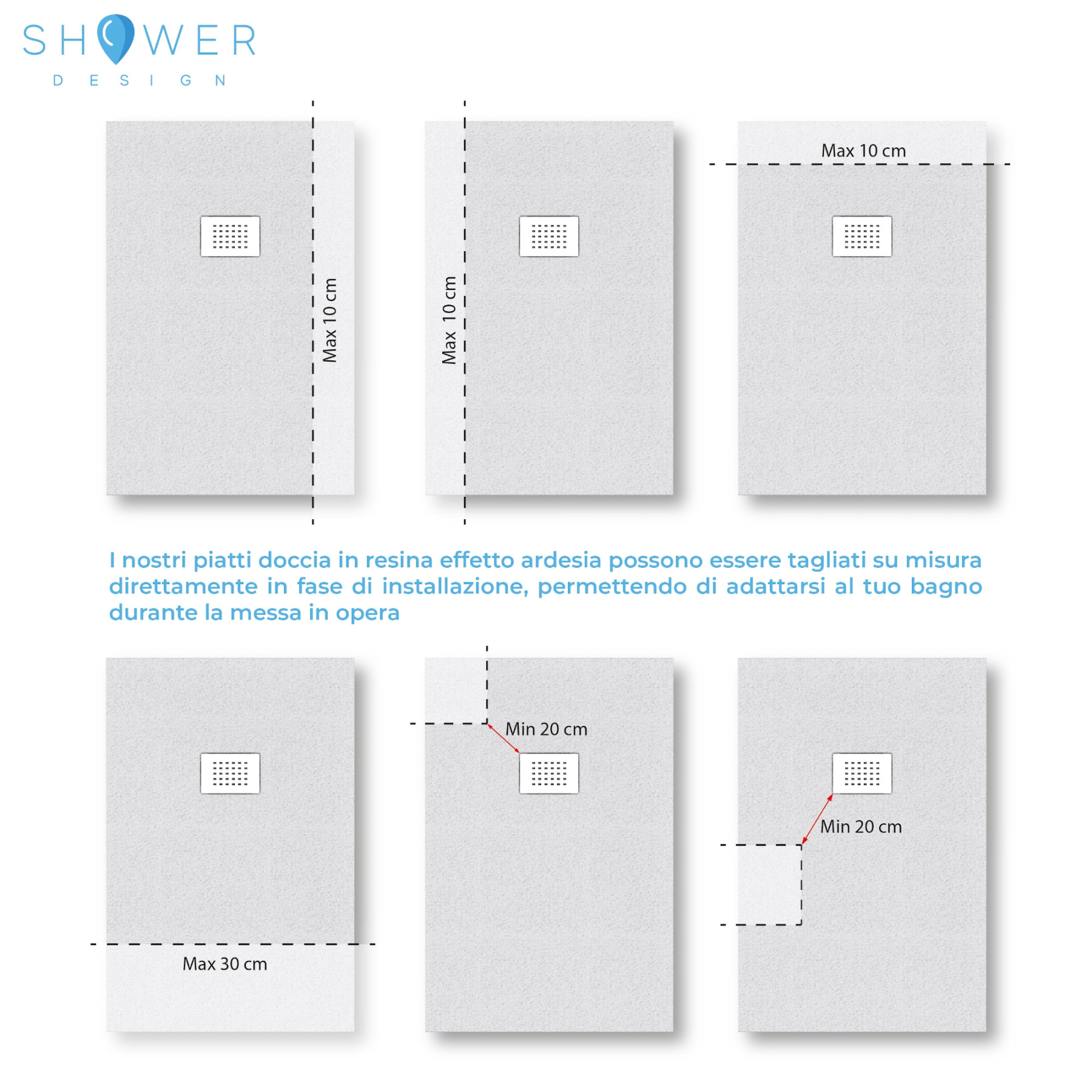 Piatto Doccia MILANO 90x70 cm resina alto 3 cm effetto ardesia, Bianco Opaco
