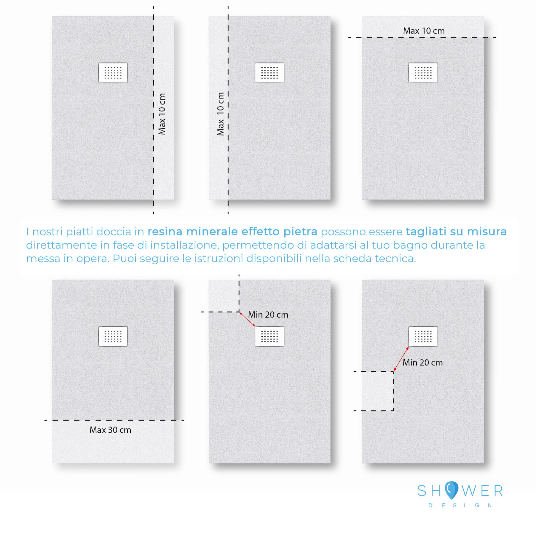 Piatto Doccia CARRARA 140x80 cm resina minerale alto 3 cm effetto pietra, Bianco Opaco