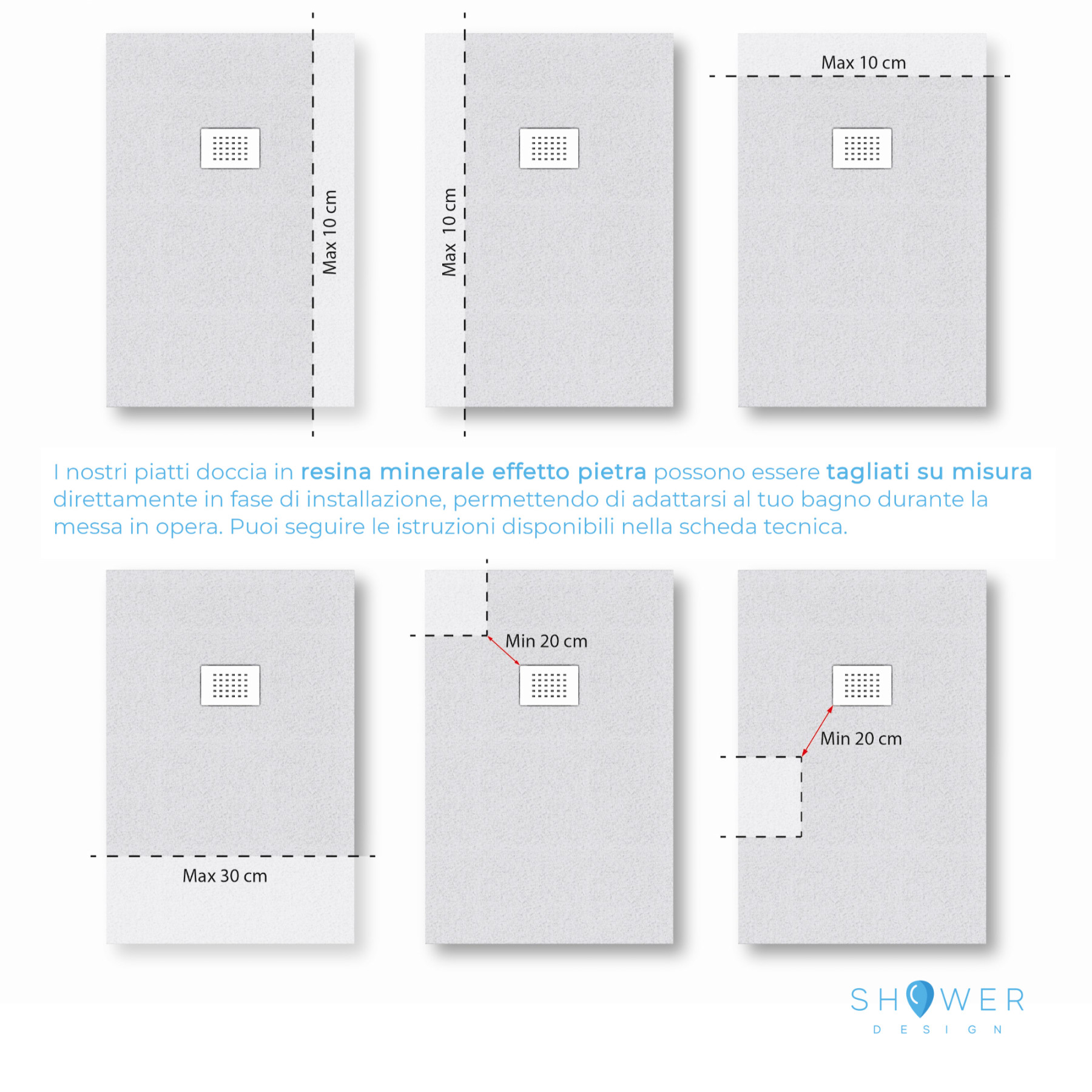 Piatto doccia CARRARA 100x80 cm marmoresina effetto pietra, grigio opaco