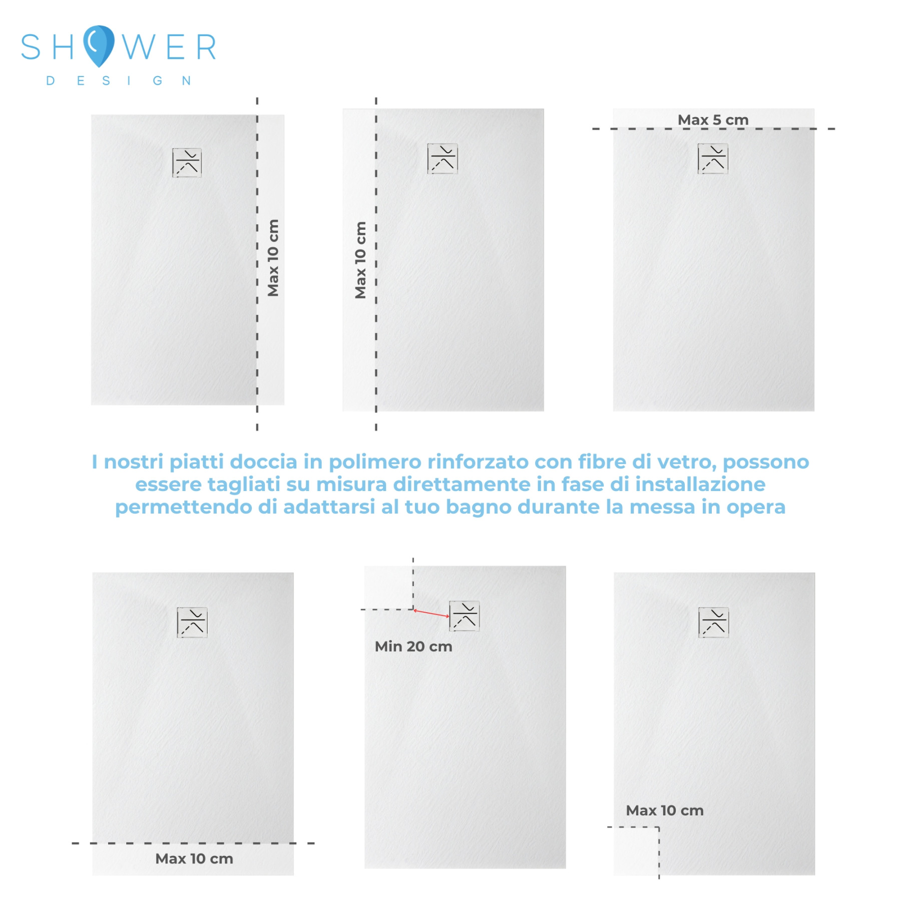 Piatto Doccia VERONA 170x80 cm ultraslim 2,6 cm effetto pietra, con piletta, Bianco Opaco