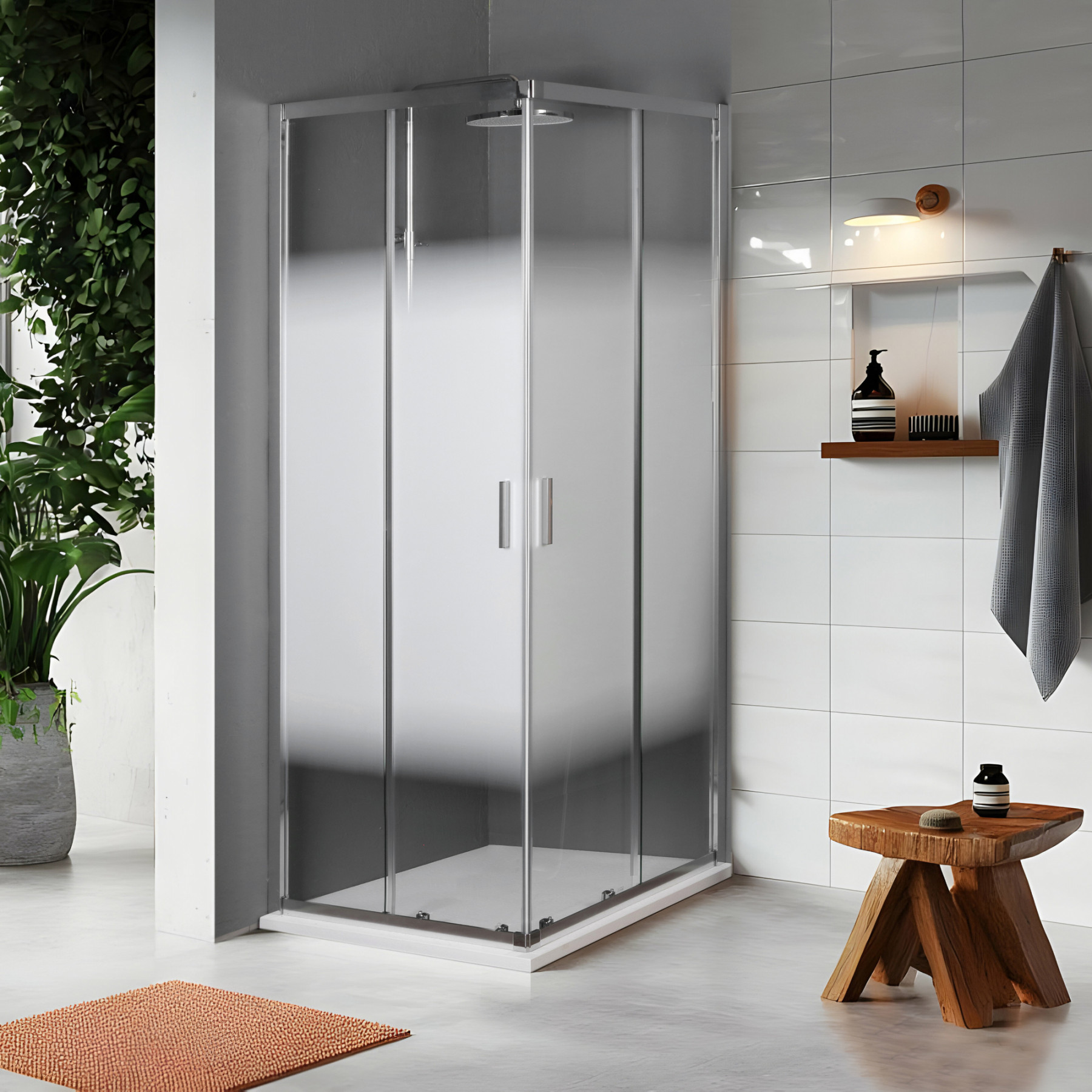 Box doccia TOKYO doppia porta scorrevole quadrato 80x80 cm altezza 200 cm serigrafato 6 mm