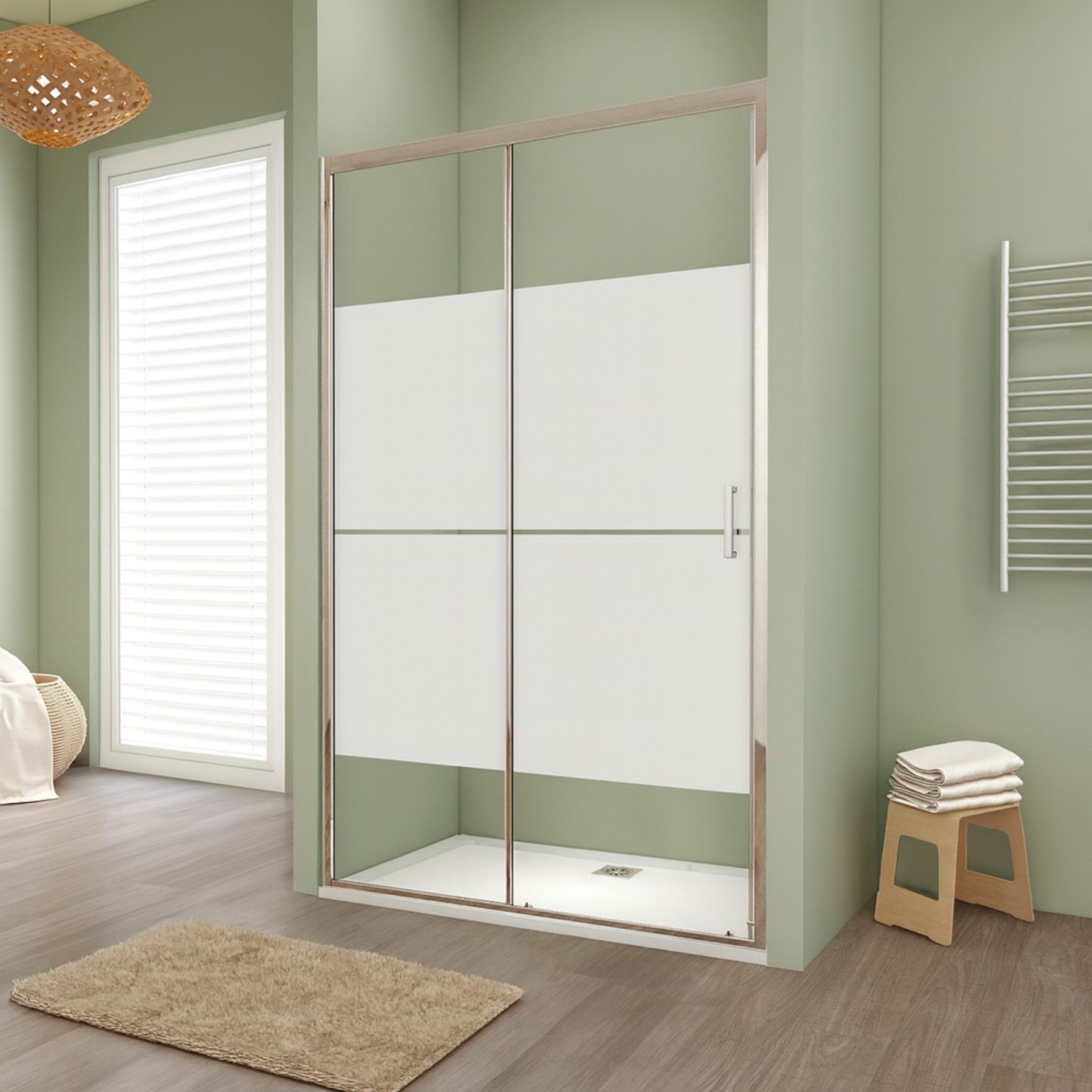 Porta doccia LISBONA scorrevole a nicchia 100 cm altezza 190 cm serigrafato 6 mm